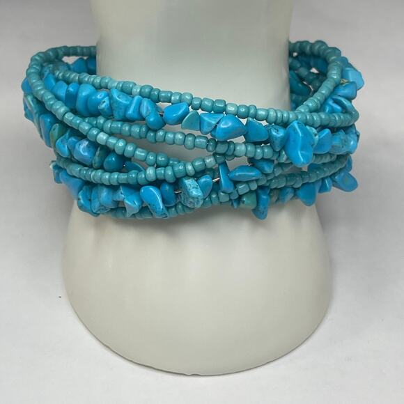 wrap bracelet turquoise colored blue stone micro beaded trendy bohemian boho - Picture 3 of 10